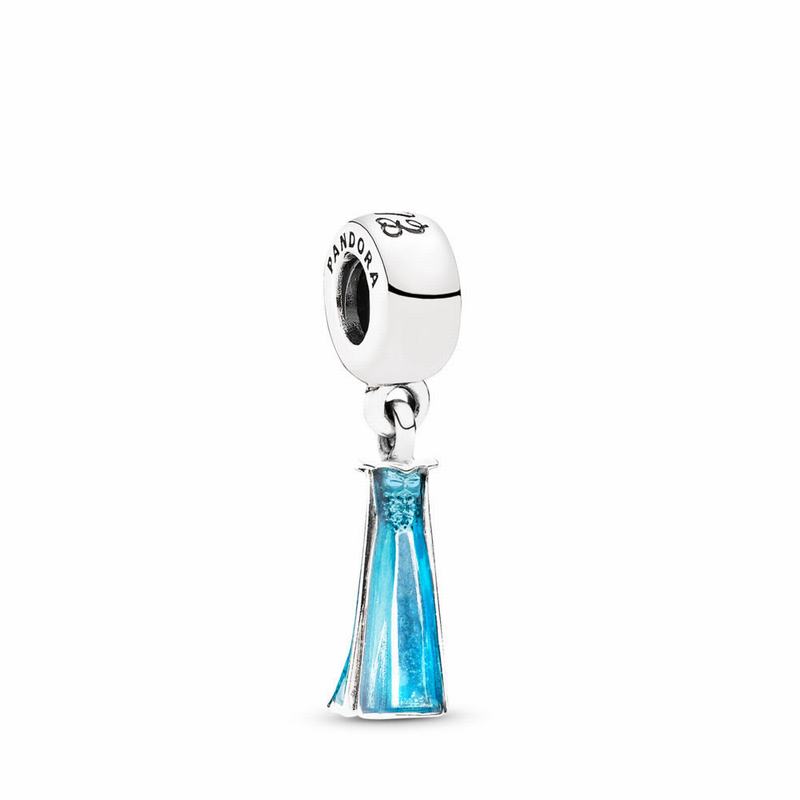 Pandora Disney Elsa's Dress Dangle Charm Ireland - Sterling Silver/Enamel/Blue - 805362PTG